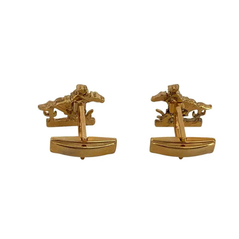 Sarah Coventry Cowboy Cufflinks Horse Gold Tone Pony Express 0.75